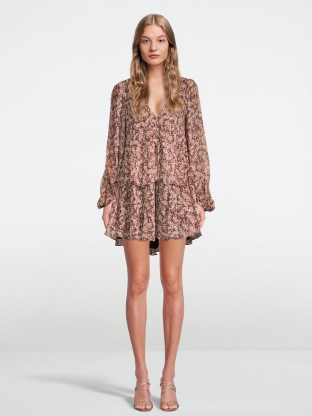 SHONA JOY BLOSSOM PRINT DRAWCORD MINI DRESS BOHO ROMANTIC SIZE 8 EU 40